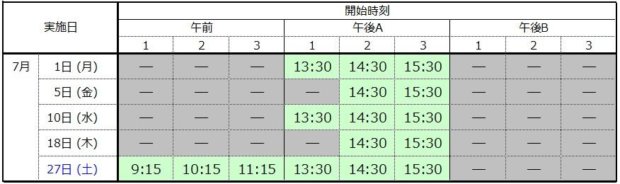 測定スケジュール2019年7月