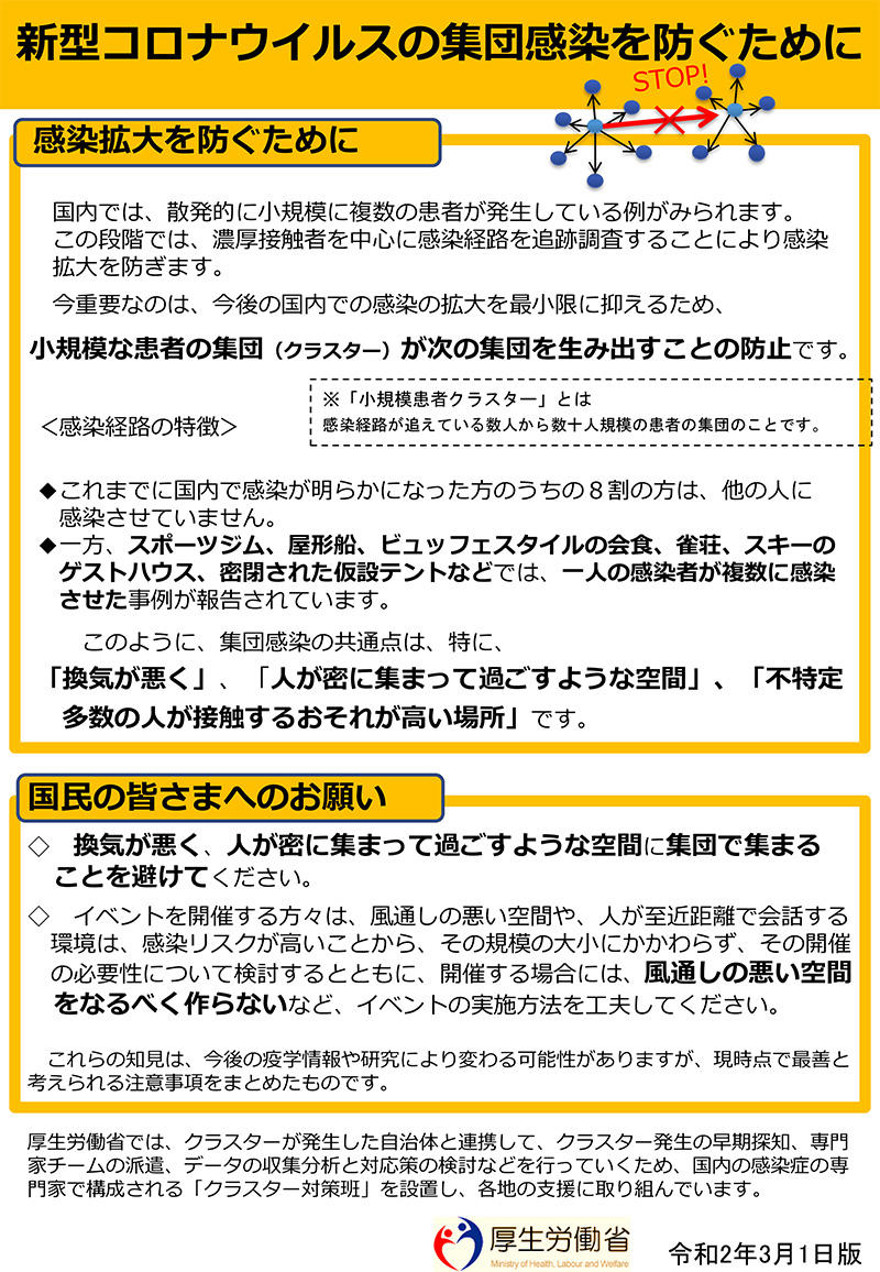 新型コロナウイルスの集団感染を防ぐために